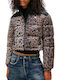 Women's Crop Puffer Jacket for Winter Brown