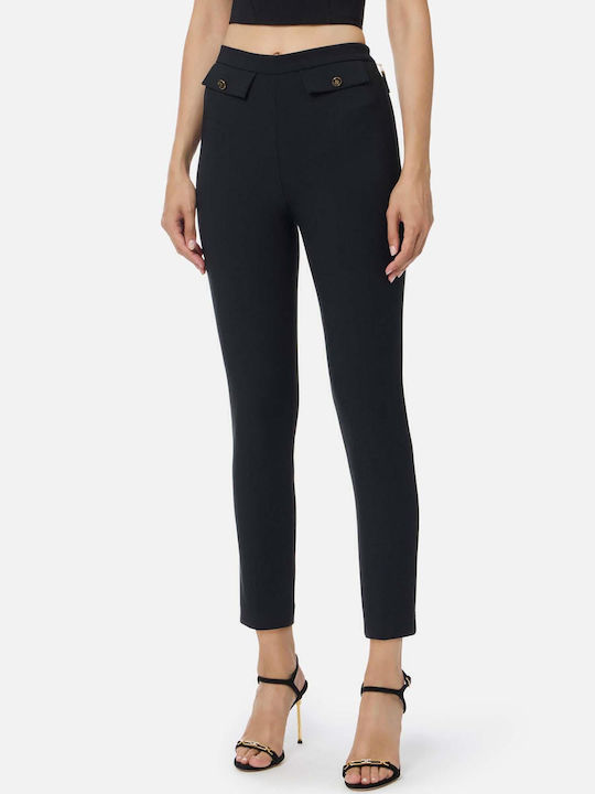 Women's High-waisted Fabric Trousers Straight Line Black