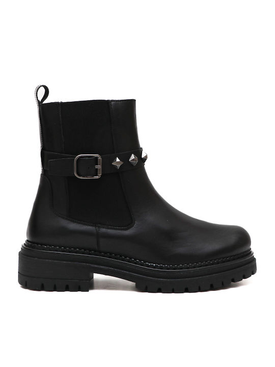 Leder Stiefeletten Damen Schwarz