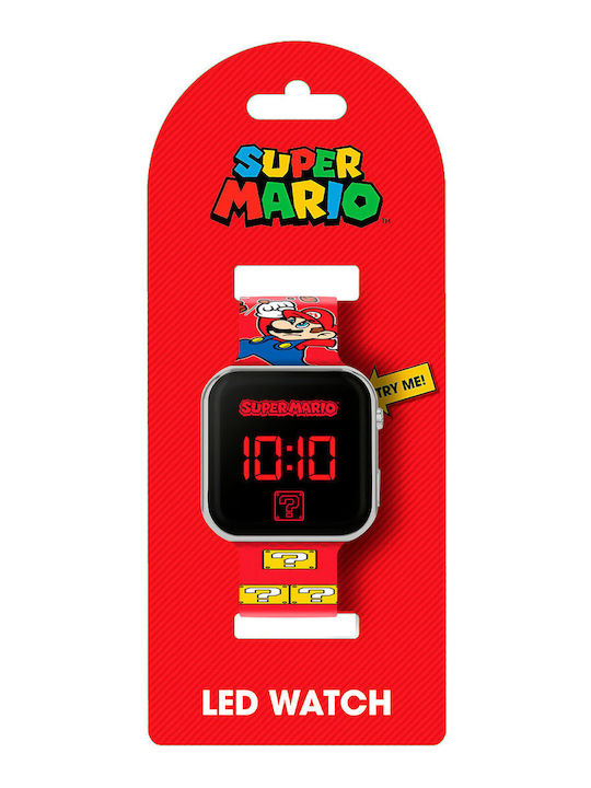 Super Mario Kids Digital Watch with Rubber/Plastic Strap Red