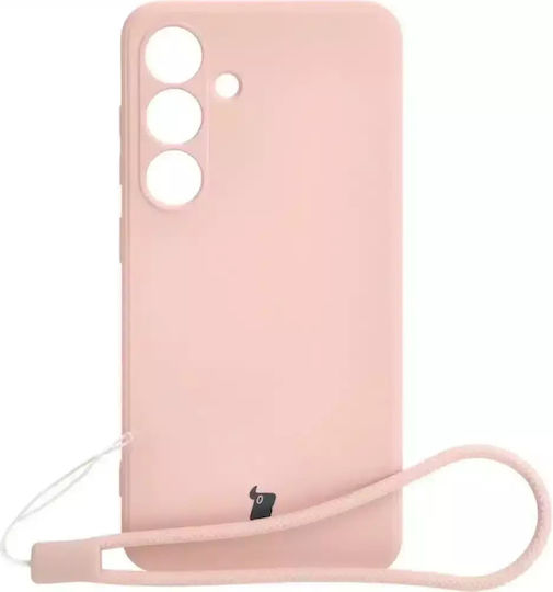 Bizon Back Cover Σιλικόνης / Tempered Glass με Λουράκι Ροζ (Galaxy S24)