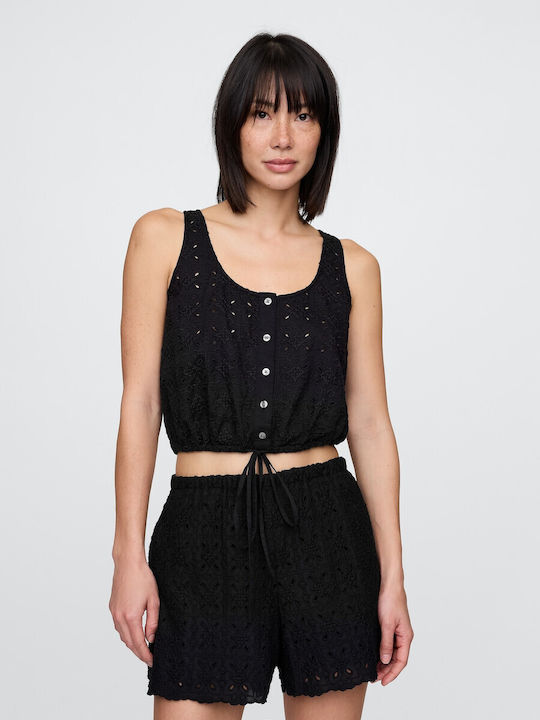 GAP Γυναικείο Crop Top Βαμβακερό Μαύρο