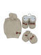 Kids Beanie Set with Gloves Knitted Beige for Newborn