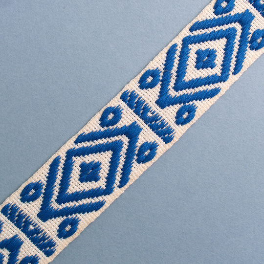 Gurtband Ecru Royal Basis Blau Design 4 Cm Meter