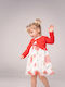Set Rochii pentru Copii Cu mâneci lungi Floral Set cu Palton White-red