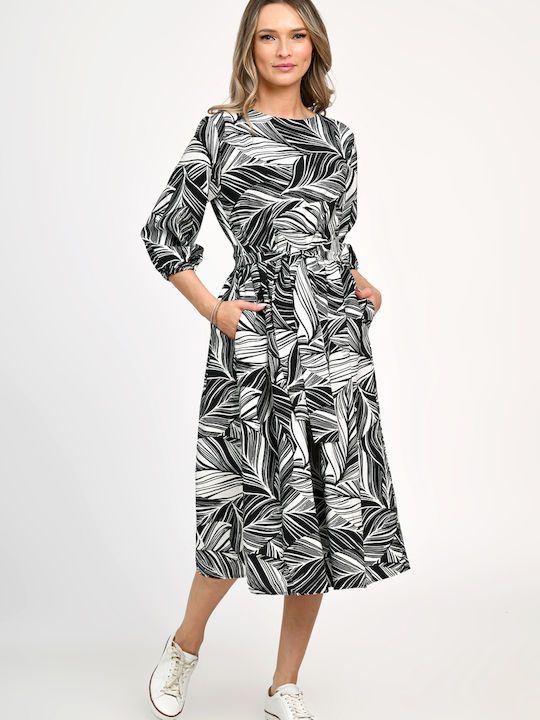 Sommer Midi Damenkleid Leafy Schwarz