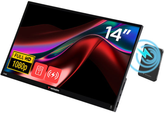 Verbatim 32088 IPS HDR Touch Tragbarer Monitor 14" FHD 1920x1080 144Hz mit Reaktionszeit 6ms GTG