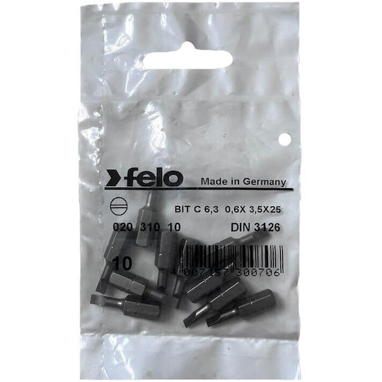 Set 10 Industrial Series Straight Profile Bits C6.3 3.5x0.6mm 25mm