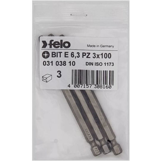 Set 3 Industrial Series Bits Pozidrive Profile E6.3 Pz3 100mm