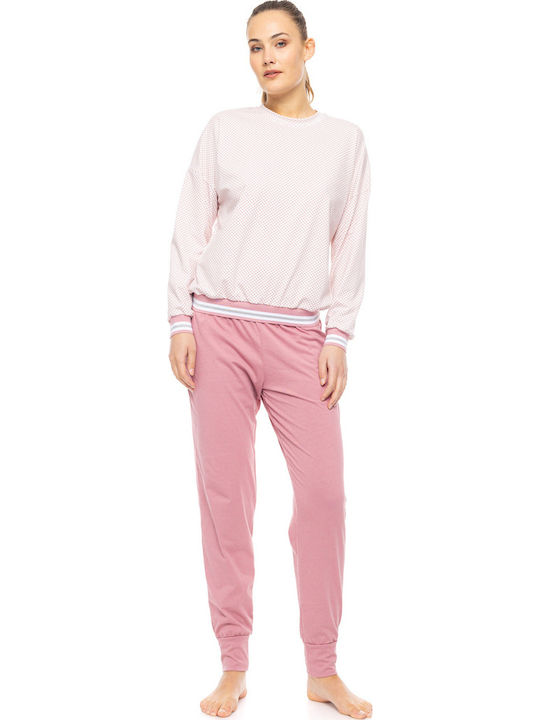 Pink Label Χειμερινό Γυναικείο Σετ Πιτζάμας Βαμβακερό Petit Rose