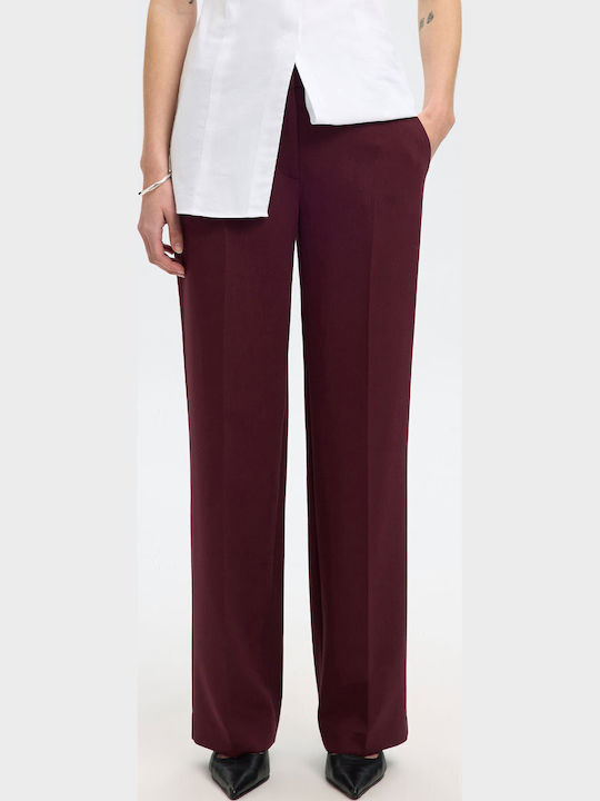 Mid Waist Dama Tesatura Pantaloni cu Croială Largă Bordeaux
