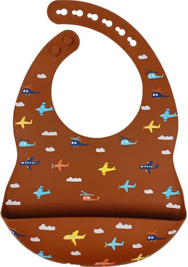 Queen Mother Airplanes Αδιάβροχη Σαλιάρα Σιλικόνης με Τσέπη Κεραμιδί