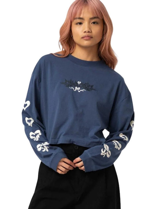 Women's Cotton Long Sleeve Crop Top Navy Blue