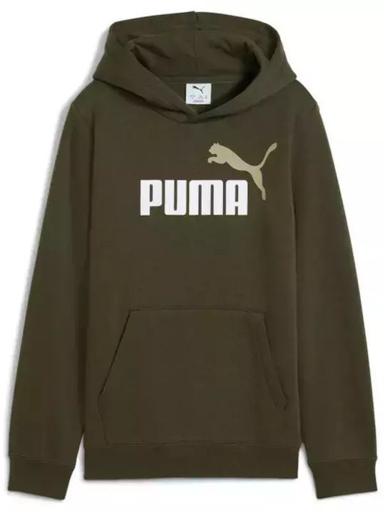 PUMA Fleece Kinder-Sweatshirt mit Kapuze und Taschen Xaki Hoodie Fl