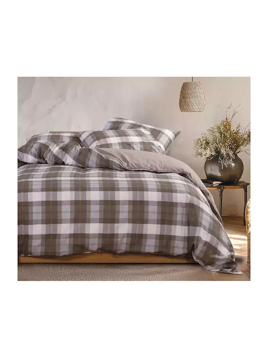 Nef-Nef Homeware Σετ Παπλωματοθήκη Βαμβακερή Υπέρδιπλη με 2 Μαξιλαροθήκες 240x230cm Racket Golden Brown