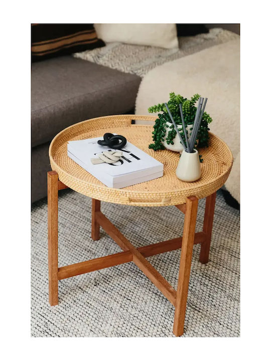 Round Side Coffee Table Esmaria Wooden Beige W55xL55xH48.5cm