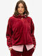 Country Club Women's Sweatshirt Jacket Velvet Hooded Bordeaux