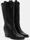 Leder Damenstiefel Cowboy Schwarz