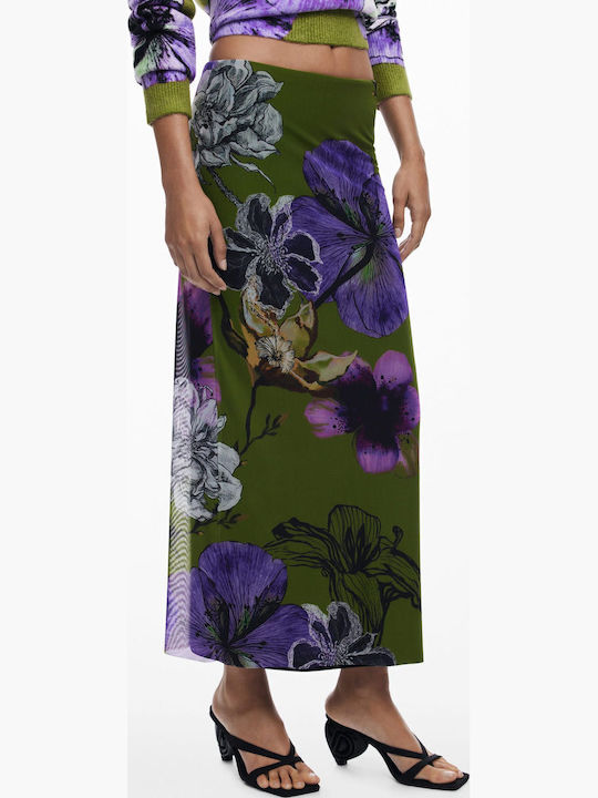Maxi Φούστα με Τούλι Floral Green
