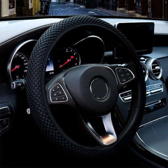 Car Steering Wheel Cover with Diameter 38cm Synthetic Black with Black Stitching