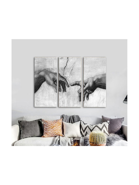 Canvas Painting Creation Adam Michelangelo Threefold Offer Triptych 100x70 Cm 3 Pieces 33x70cm