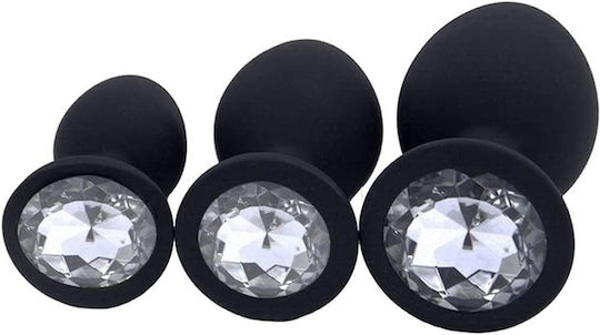 SMD Analyzer Triple Silicone Edition Anal Plug Set of 3 (S / M / L) Black Silver Diamond