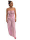 Women's Pink Set with Pants with Elastic Striped