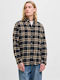Long Sleeve Flannel Shirt in Regular Fit Checked Black