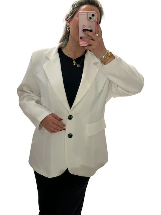 Irene Vilou Lung Blazer pentru femei Încrucișat Sacou White