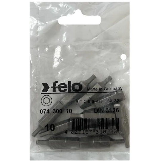 Set 10 Industrial Series Hex Profile Bits C8 Hx3.0 32mm