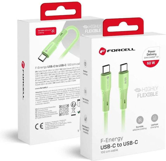 Forcell F-energy USB 2.0 Cable USB-C male - USB-C 60W Πράσινο 1m