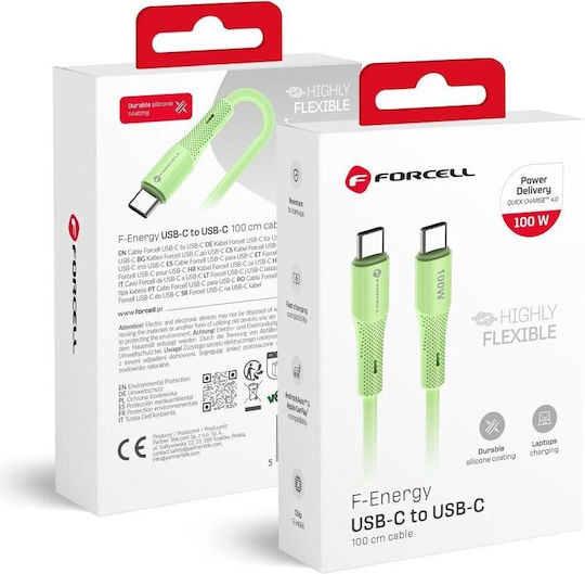 Forcell F-energy USB 2.0 Cable USB-C male - USB-C 100W Green 1m