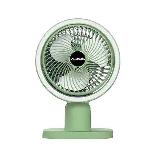 Yesplus Ys-1608 Wiederaufladbares Mini Ventilator Büro Tischlampe 360 Grad Rotierendes Grünes