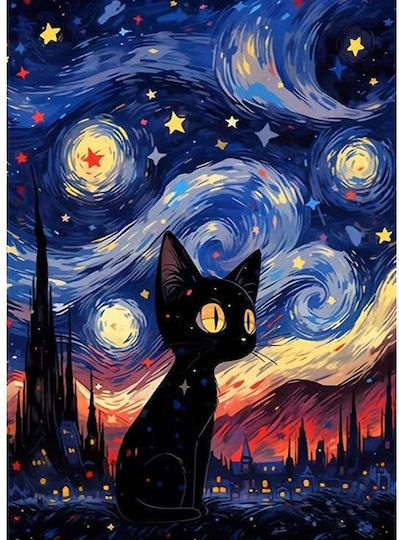 Olympus Diamond Painting "Beautiful Cat Big Eyes Under Starry Night" Mosaic "Beautiful Cat Big Eyes Under Starry Sky" 40x30