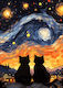 Olympus Diamantmalerei "Zwei Katzen In Sternennacht" Ψηφιδωτό Μωσαικό 'Zwei Katzen Im Sternen Himmel' 40x30