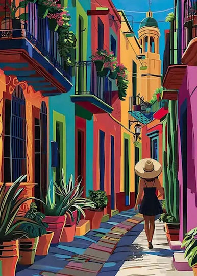 Olympus Diamond Painting Stil Mexican Colorat Mozaic cu Pietricele Fotografie Culori Undeva în Mexic 40x30