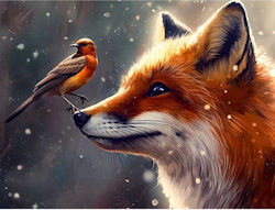 Olympus Diamond Painting "winter Fox Bird" Ψηφιδωτό Μωσαικό "αλεπού Πουλάκι Χειμωνιάτικο Τοπίο" 50χ40