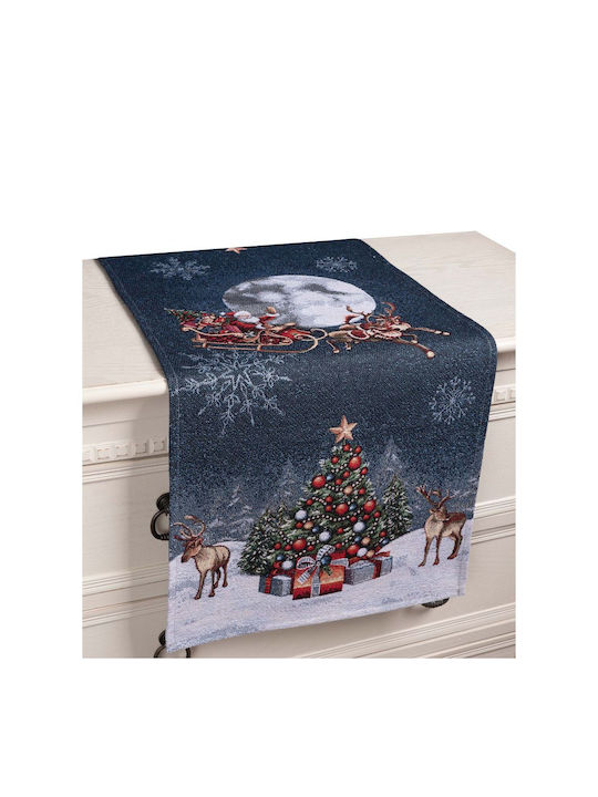 Silk Fashion Christmas Tablecloth Runner Fabric Blue L140xW47cm.