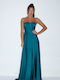 Summer Maxi Dress for Wedding / Christening Strapless Petrol Blue