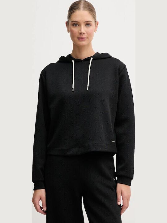 Guess Cropped Women's Sweatshirt Hooded Black V5YQ04KBSL2-FJ8A