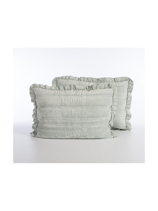 Nef-Nef Homeware Sirion Pillowcase Set with Envelope Cover Mint Grey 52x72cm.