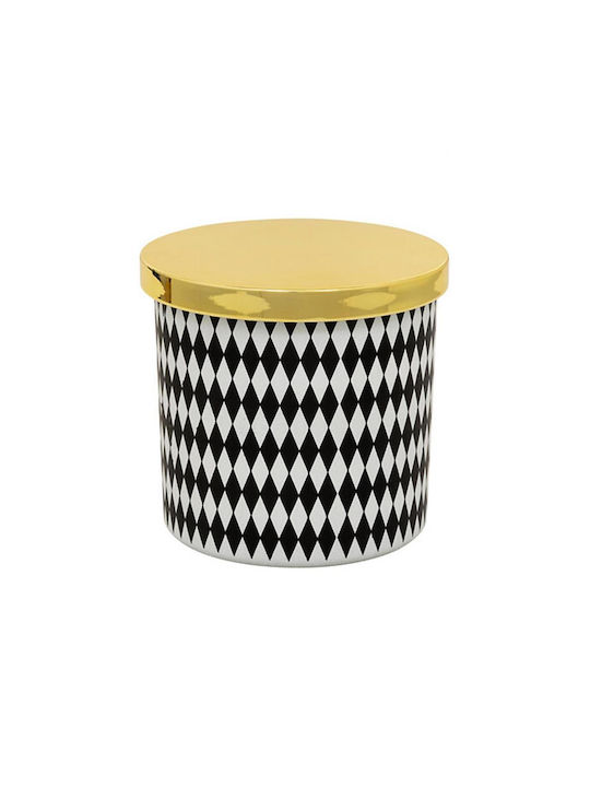 Candle Ceramic Jar Black White Diamonds Gold Lid 260g/Ø10 7x10cm