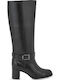 Black Leather Women's Boots with a Mid Heel