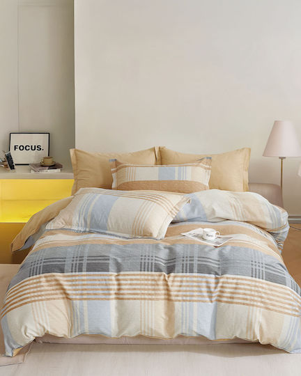 Rythmos Catana Set Coverlet Queen Size Cotton Satin Beige-grey 220x240cm 3pcs
