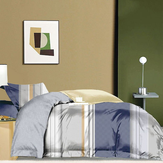 Rythmos Cattle Σετ Κουβερλί Υπέρδιπλο Βαμβακοσατέν Blue-grey 235x250cm 3τμχ