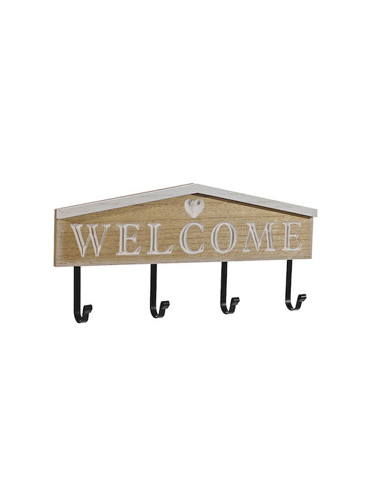 General Trade Wooden Wall Hanger 4 Hooks White 40x19x4cm