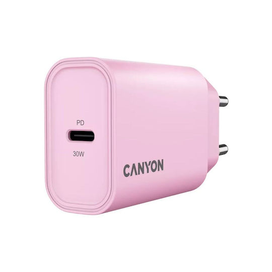 Canyon Φορτιστής Χωρίς Καλώδιο με Θύρα USB-C 30W Power Delivery Ροζ (OnCharge)