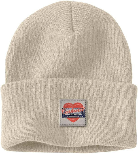 Heart Patch Beanie Unisex Beanie mit Rippstrick in Beige Farbe