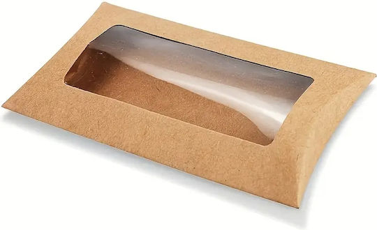 Kraft Pillow Window Paper Box for Gift Brown 12.5x2x7.4cm. 5pcs