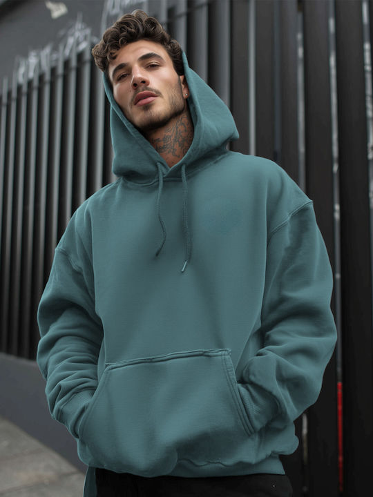 Panda Clothing Φούτερ με Κουκούλα Πετρόλ